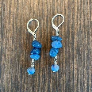 HAND CRAFTED EARRINGS Blue Quartzite Chips Blue Sodalite